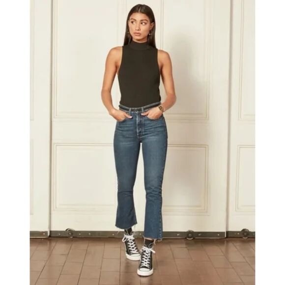 BOYISH Jeans Womens Size 27 Medium Wash Flare Crop Button Fly DARCY SEARCHERS - Picture 1 of 10